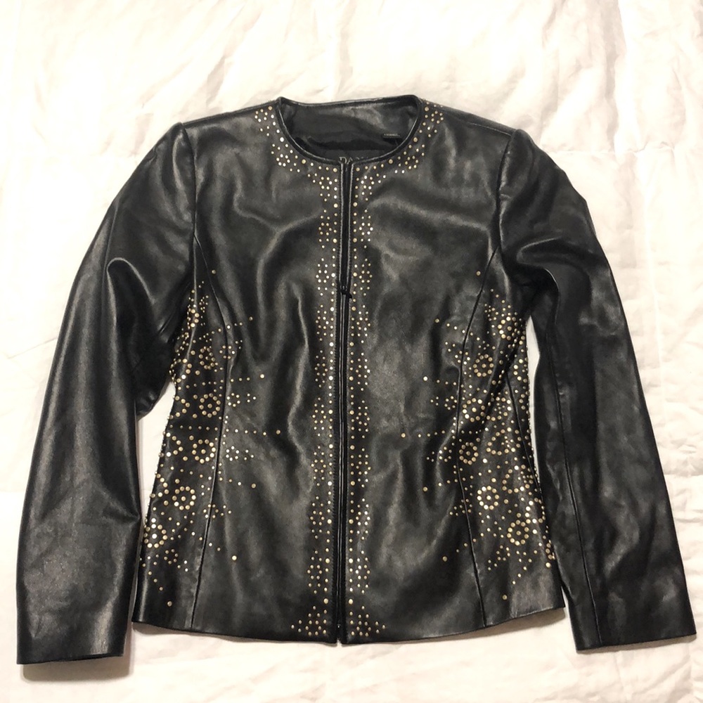 New Dana Buchman Black Studded Leather Jacket